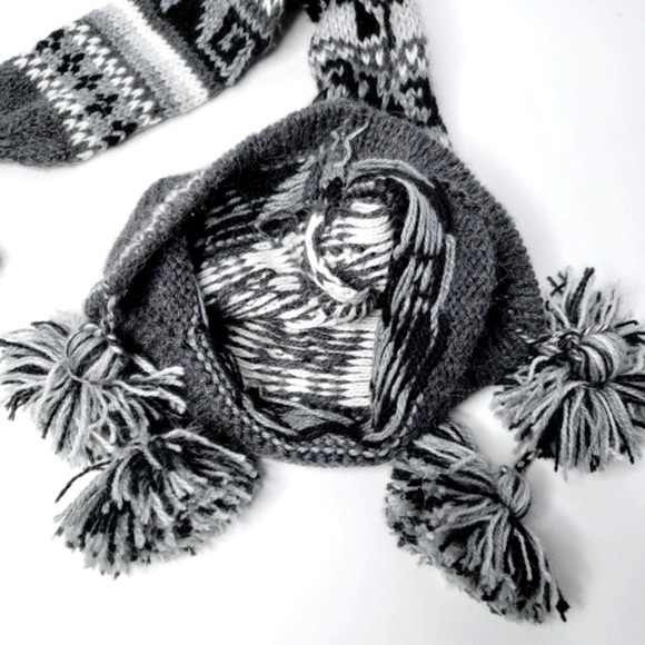 Peruvian Artisanal Llama Knitted Extended Top Ear Flap Toboggan Chullo Hat OS - Picture 4 of 5